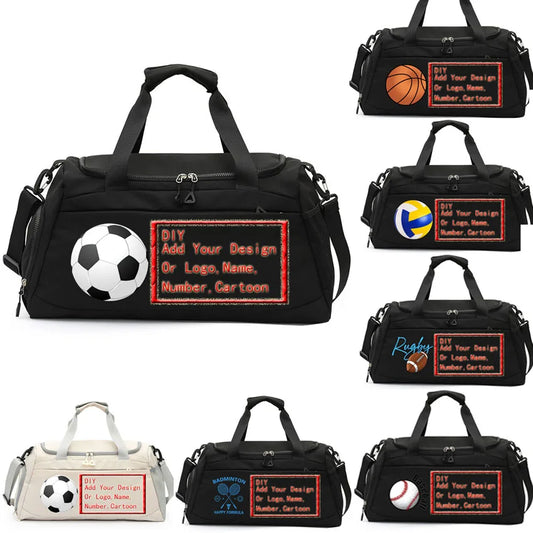 Basketball Football Badminton Rugby Baseball Shoulder Handbags Waterproof Customize Name Number Printed Dry Wet Separation Bags