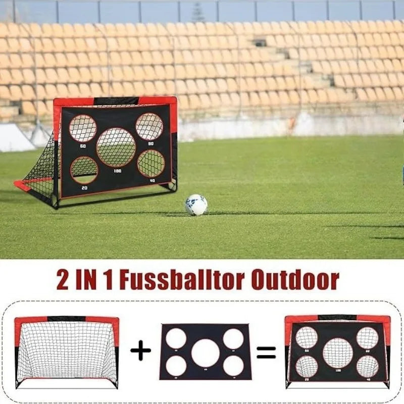 2-In-1 Portable Soccer Goal Set, Multi-Hole Training Net Thickened Oxford Cloth Steel Frame, Training & Match Dual Mode