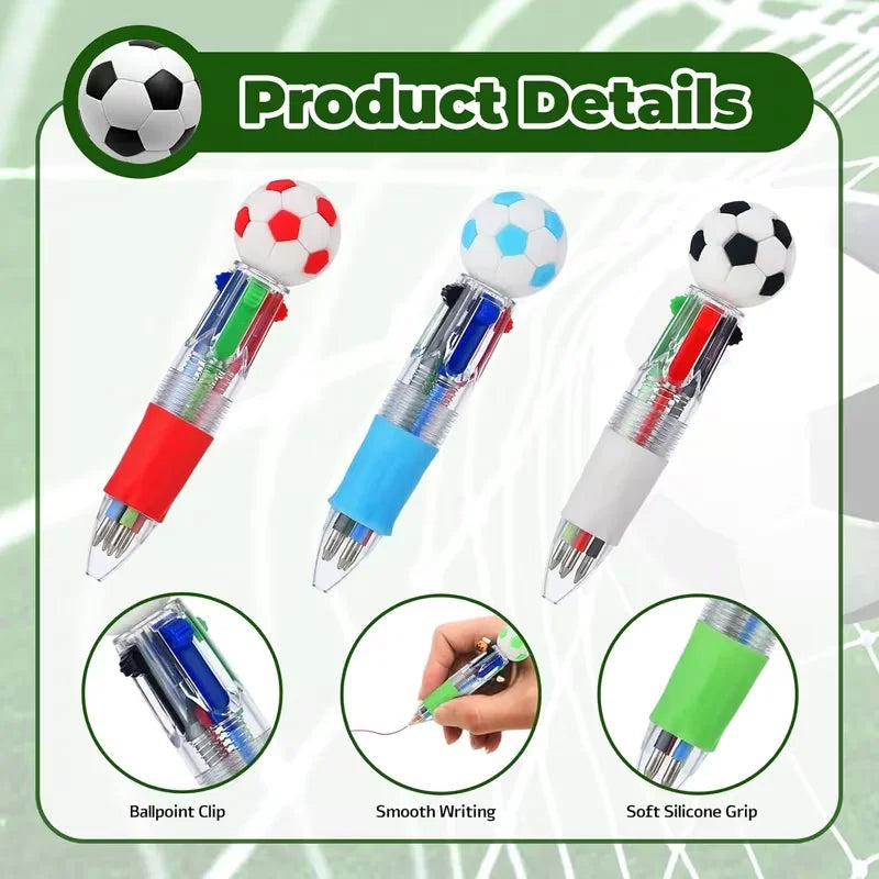 10Pcs Soccer Party Favors Pens Mini 4 Color Ballpoint Pen for Kids Sports Football Birthday Party  Pinata Filler Christmas Gifts