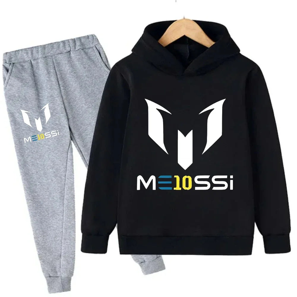 Autumn Winter Football Superstar Messi Print Children Hoodies 2Piece Set+Pants Suit Boys Girls Casual Fashion Kids Sweatshirts
