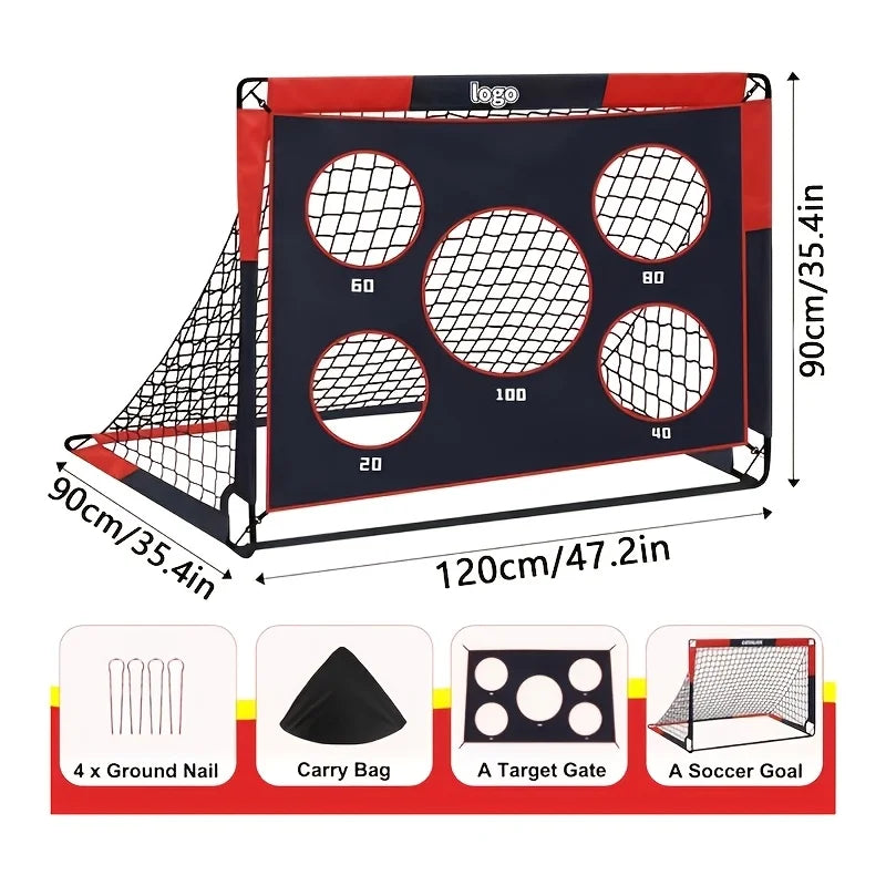 2-In-1 Portable Soccer Goal Set, Multi-Hole Training Net Thickened Oxford Cloth Steel Frame, Training & Match Dual Mode