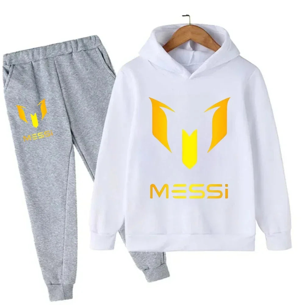 Autumn Winter Football Superstar Messi Print Children Hoodies 2Piece Set+Pants Suit Boys Girls Casual Fashion Kids Sweatshirts