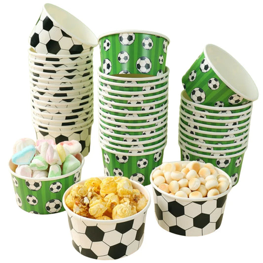 10-50Pcs Soccer Disposable Paper Bowls Football Theme Paper Dessert Ice Cream Bowls Sports Birthday Baby Shower Party Supplies