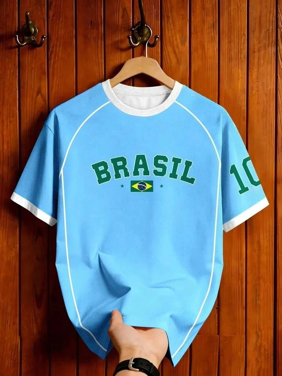 2026 Brazil Fan Football T-Shirt Soccer Jersey Retro Stripe Print Breathable Quick Dry Training Tee Fan Sport Top Men Women New