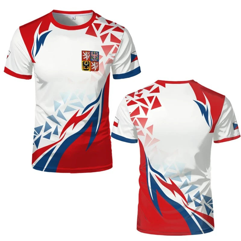 Camisetas de Flag Football de la República Checa Camisetas Deportivas Estampadas en 3D con el Escudo Nacional de la República Checa Camisetas Holgadas y Transpirables de Cuello Redondo