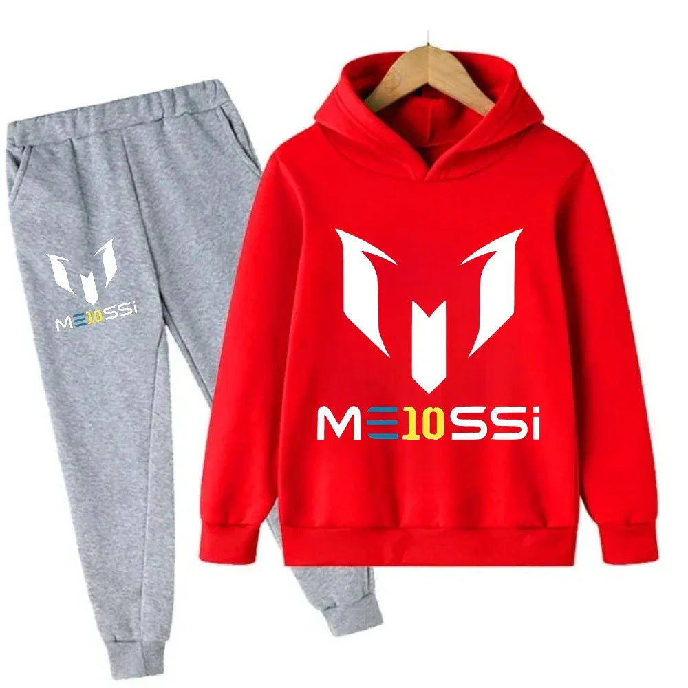 Autumn Winter Football Superstar Messi Print Children Hoodies 2Piece Set+Pants Suit Boys Girls Casual Fashion Kids Sweatshirts