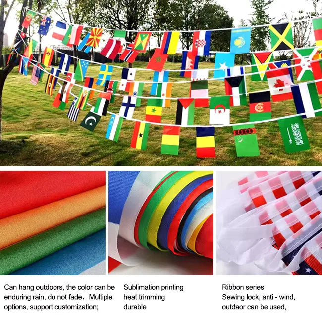 48pcs,14x21cm 20x30cm 2026 soccer football game internationalflag string, decorated as a sports bar banner flags printed on both