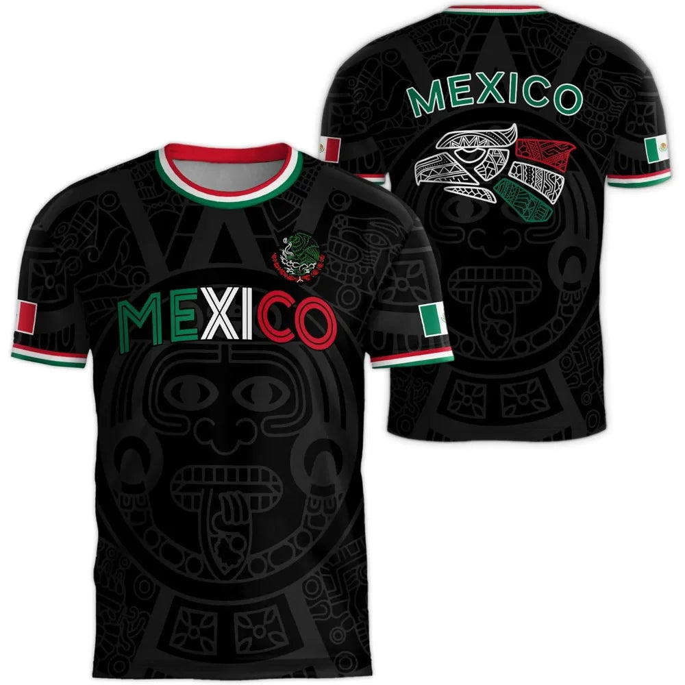Mexican flag-themed 3D eagle pattern sport Quick-dry Breatha men's T-shirt outdoor football sportswear  parent-child clothing