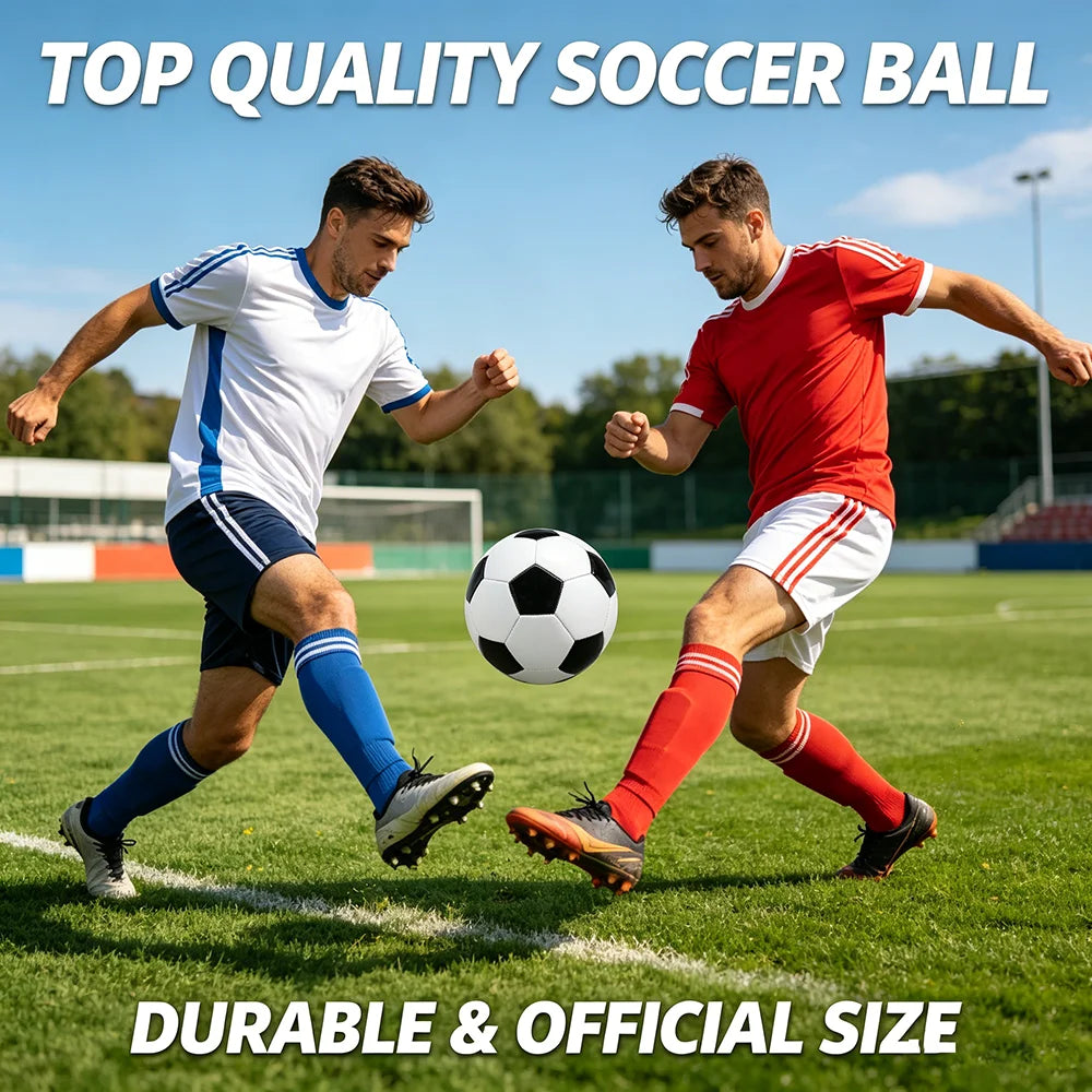 3/4/5 Size Professional Soccer Ball – Thick PU Wear-resistant Football for Training Match, Classic Black White Design Gift Hot