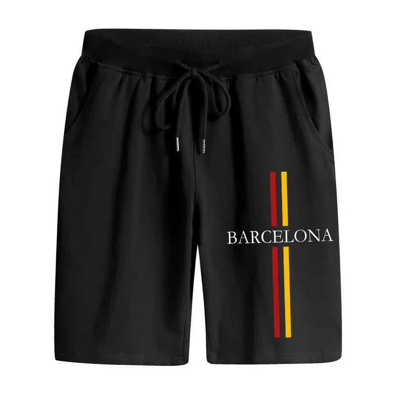 Man Casual Fashion Walking Shorts Summer Classic Barcelona Printed Football Shorts Male Home Outdoor Cool Soft Knee Length Pants