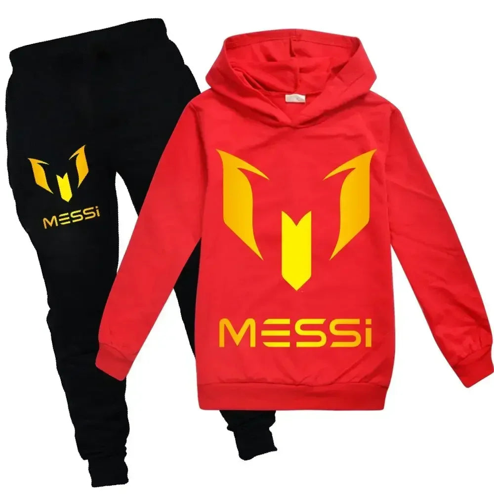 Autumn Winter Football Superstar Messi Print Children Hoodies 2Piece Set+Pants Suit Boys Girls Casual Fashion Kids Sweatshirts