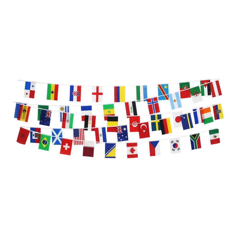 48pcs,14x21cm 20x30cm 2026 soccer football game internationalflag string, decorated as a sports bar banner flags printed on both