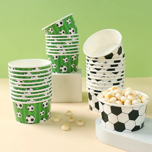 10-50Pcs Soccer Disposable Paper Bowls Football Theme Paper Dessert Ice Cream Bowls Sports Birthday Baby Shower Party Supplies