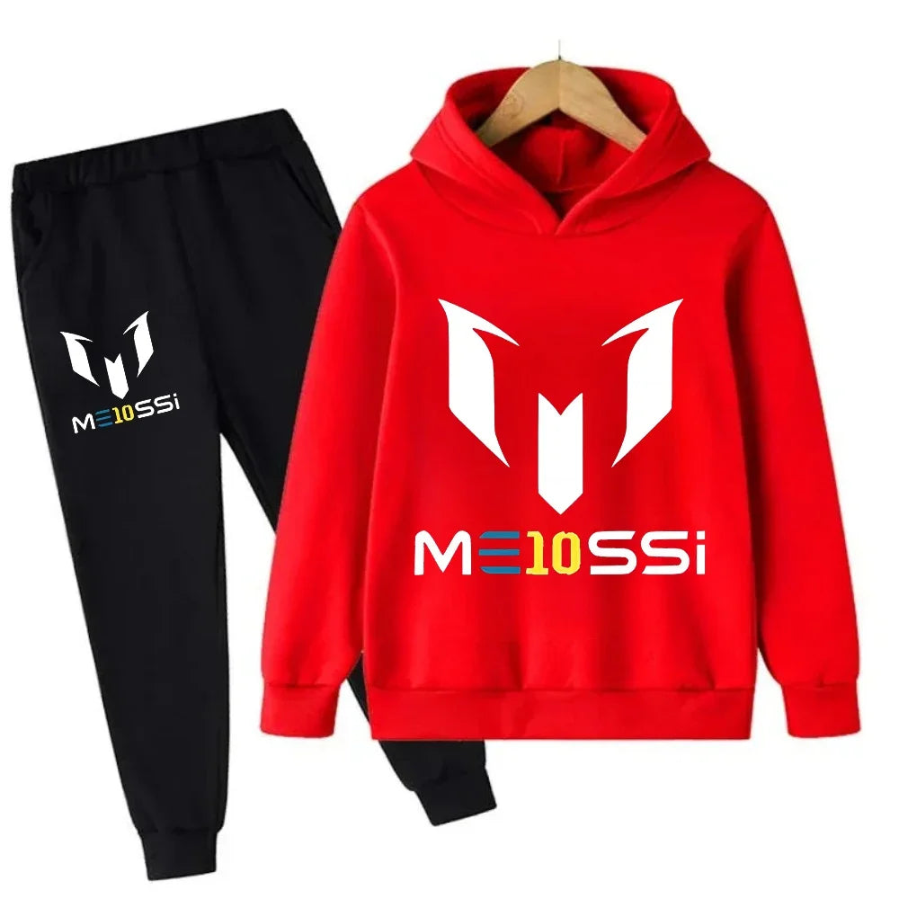 Autumn Winter Football Superstar Messi Print Children Hoodies 2Piece Set+Pants Suit Boys Girls Casual Fashion Kids Sweatshirts
