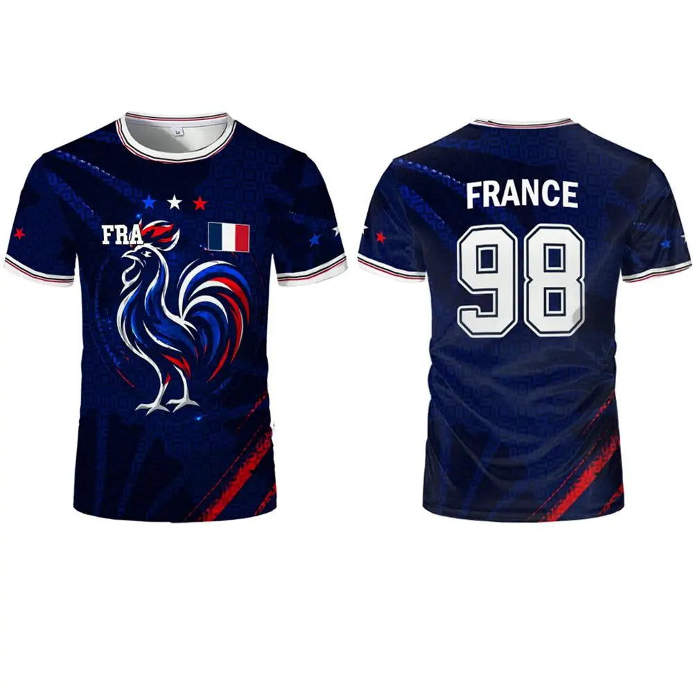 Camiseta de fútbol de manga corta con estampado 3D de la bandera de Nueva Francia 2026, ropa deportiva de verano transpirable de secado rápido para hombre y mujer, uniforme de entrenamiento de fútbol