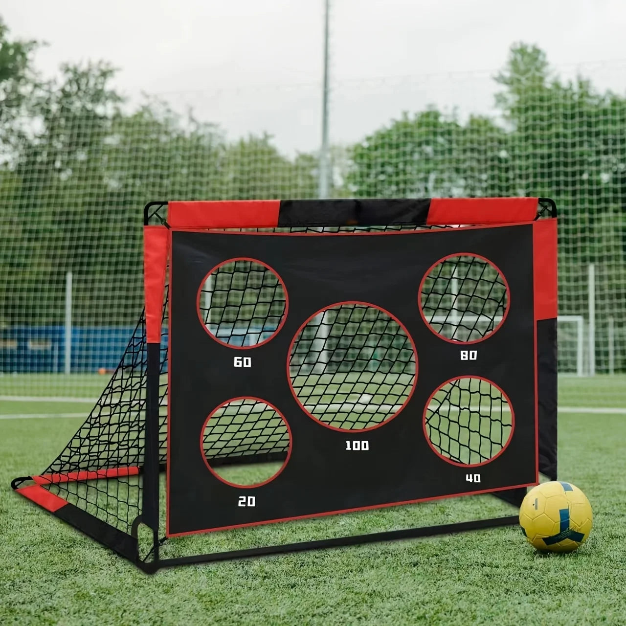 2-In-1 Portable Soccer Goal Set, Multi-Hole Training Net Thickened Oxford Cloth Steel Frame, Training & Match Dual Mode