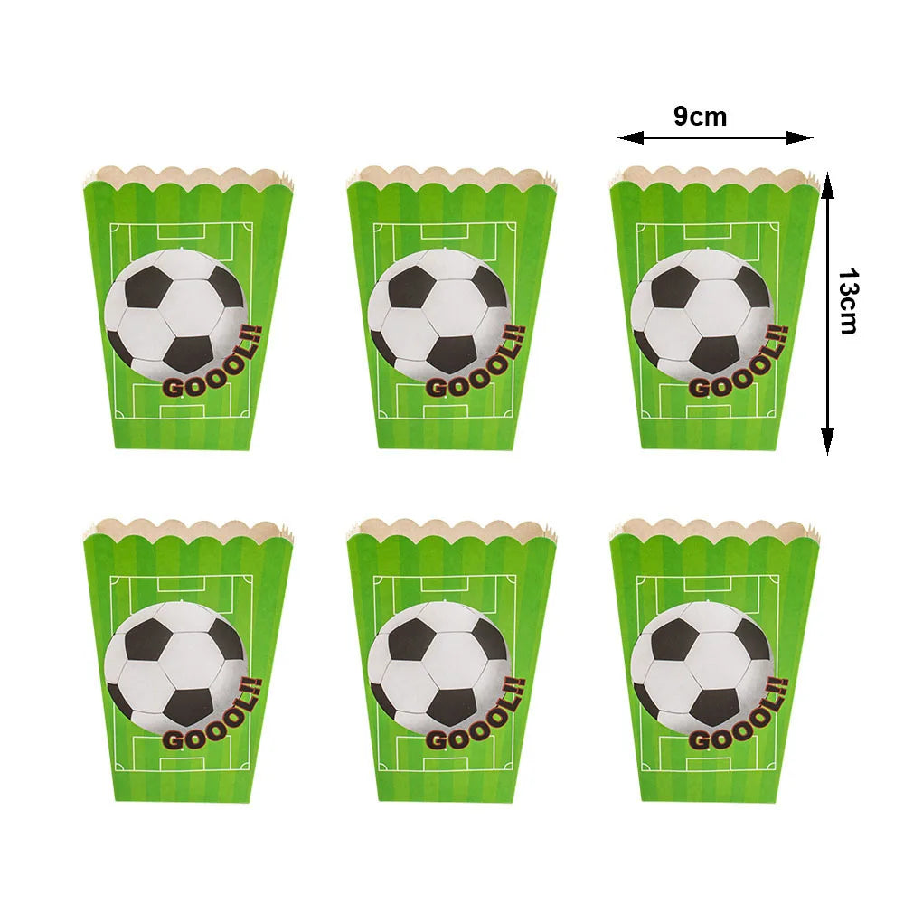 6/12/24Pcs Soccer Theme Popcorn Boxes Disposable Paper Snack Containers Football Match Night Football Birthday Party Snack Box