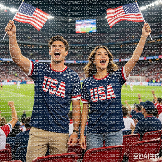 2026 Football Match USA Fan Cheer T-Shirt, Champion & Player Number Print On Back, Unisex Adult Kids Size Casual Sports Tees