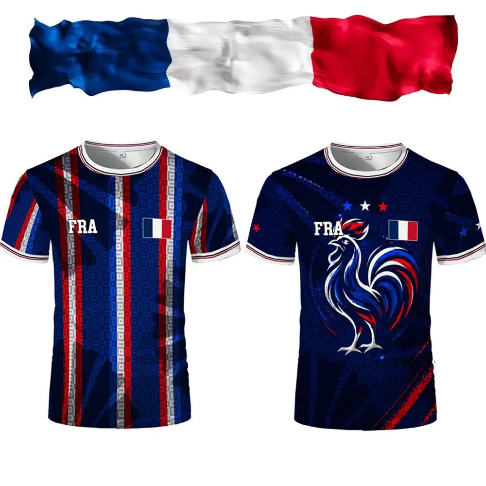 Camiseta de fútbol de manga corta con estampado 3D de la bandera de Nueva Francia 2026, ropa deportiva de verano transpirable de secado rápido para hombre y mujer, uniforme de entrenamiento de fútbol