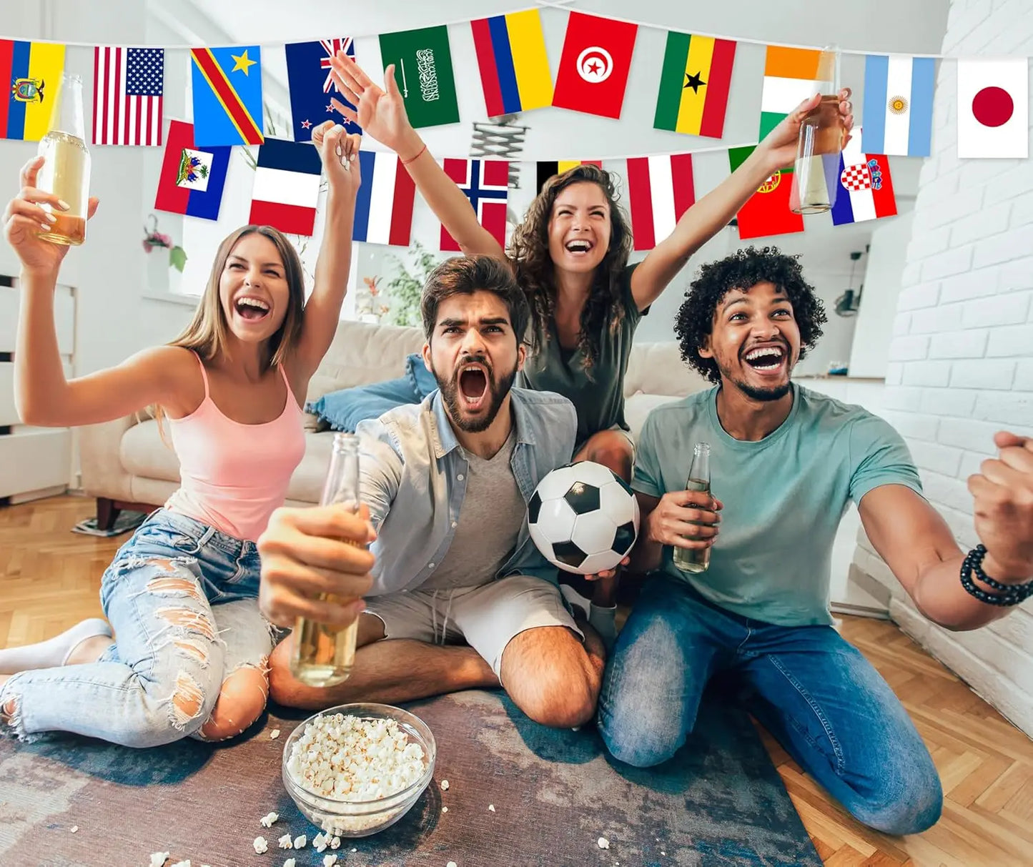 48pcs,14x21cm 20x30cm 2026 soccer football game internationalflag string, decorated as a sports bar banner flags printed on both