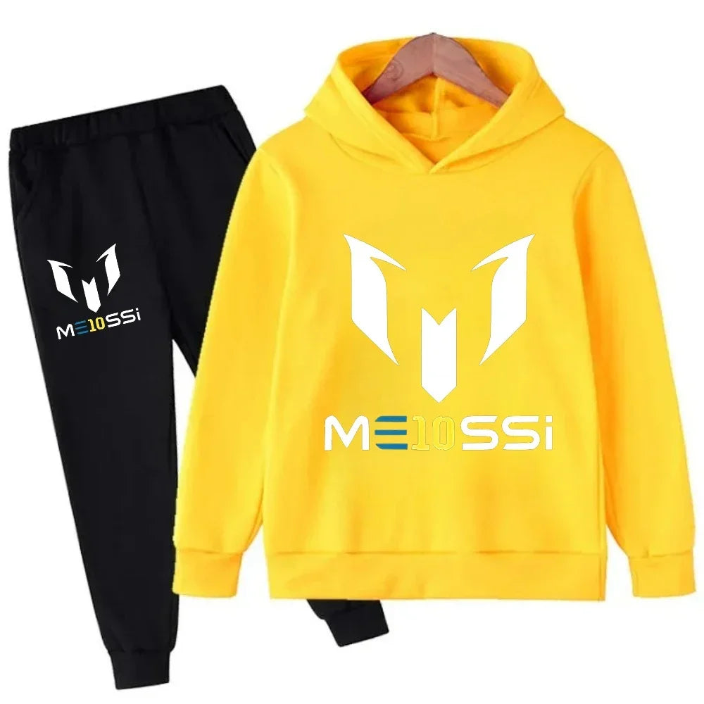 Autumn Winter Football Superstar Messi Print Children Hoodies 2Piece Set+Pants Suit Boys Girls Casual Fashion Kids Sweatshirts