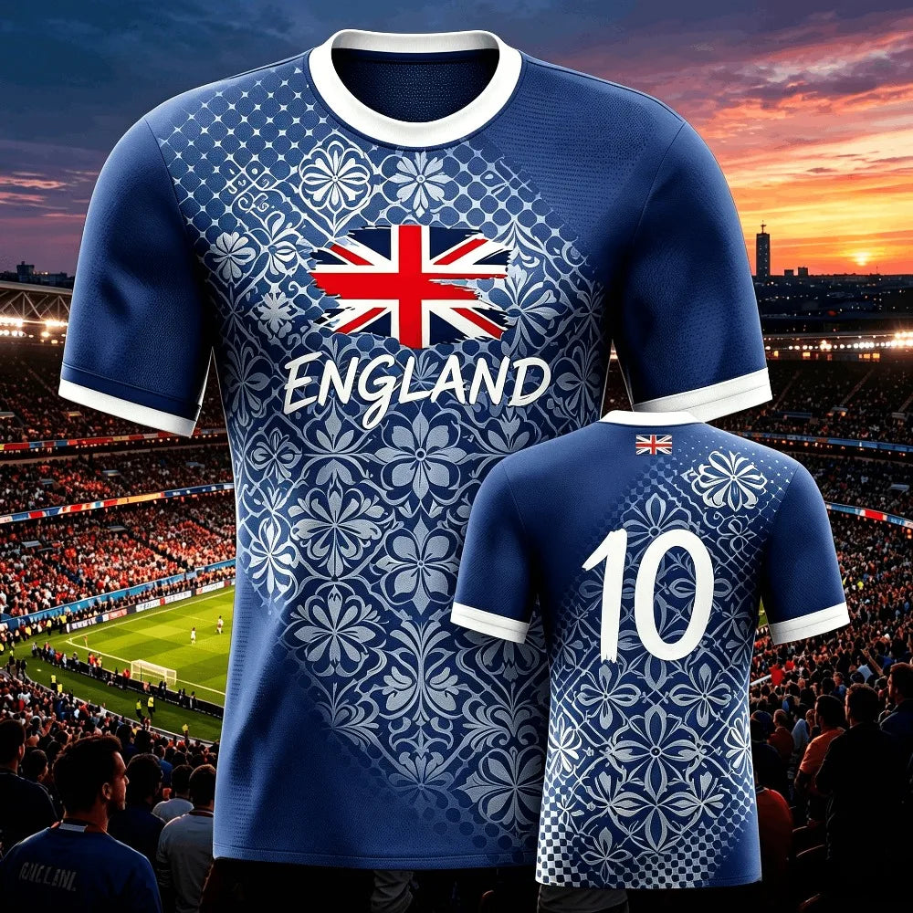 2026 Summer England Men's Soccer Jersey Breathable Team Training Fashion Print Casual Women Short Sleeve Men's Sports Tee Shirt