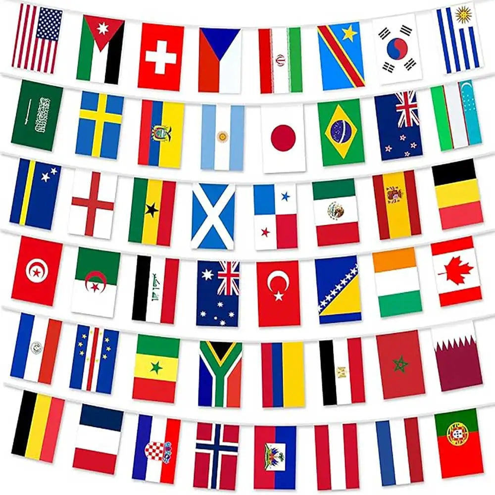 48pcs,14x21cm 20x30cm 2026 soccer football game internationalflag string, decorated as a sports bar banner flags printed on both