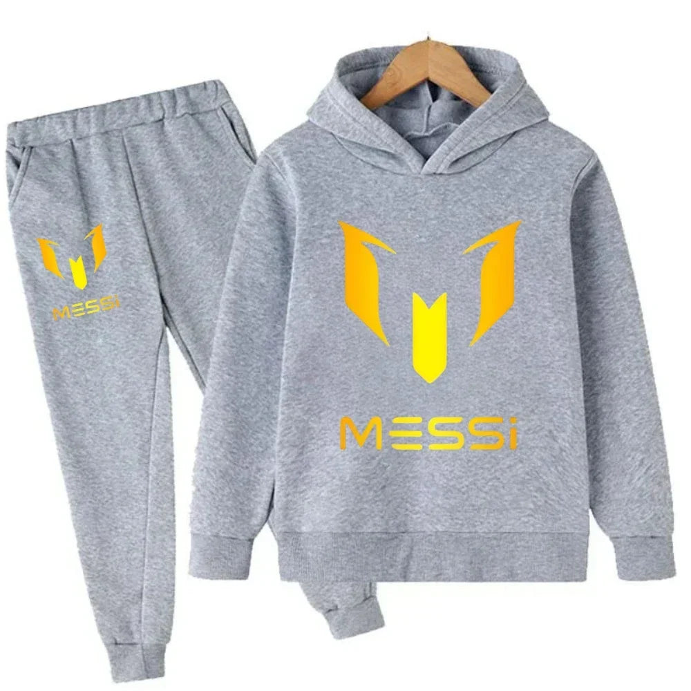 Autumn Winter Football Superstar Messi Print Children Hoodies 2Piece Set+Pants Suit Boys Girls Casual Fashion Kids Sweatshirts