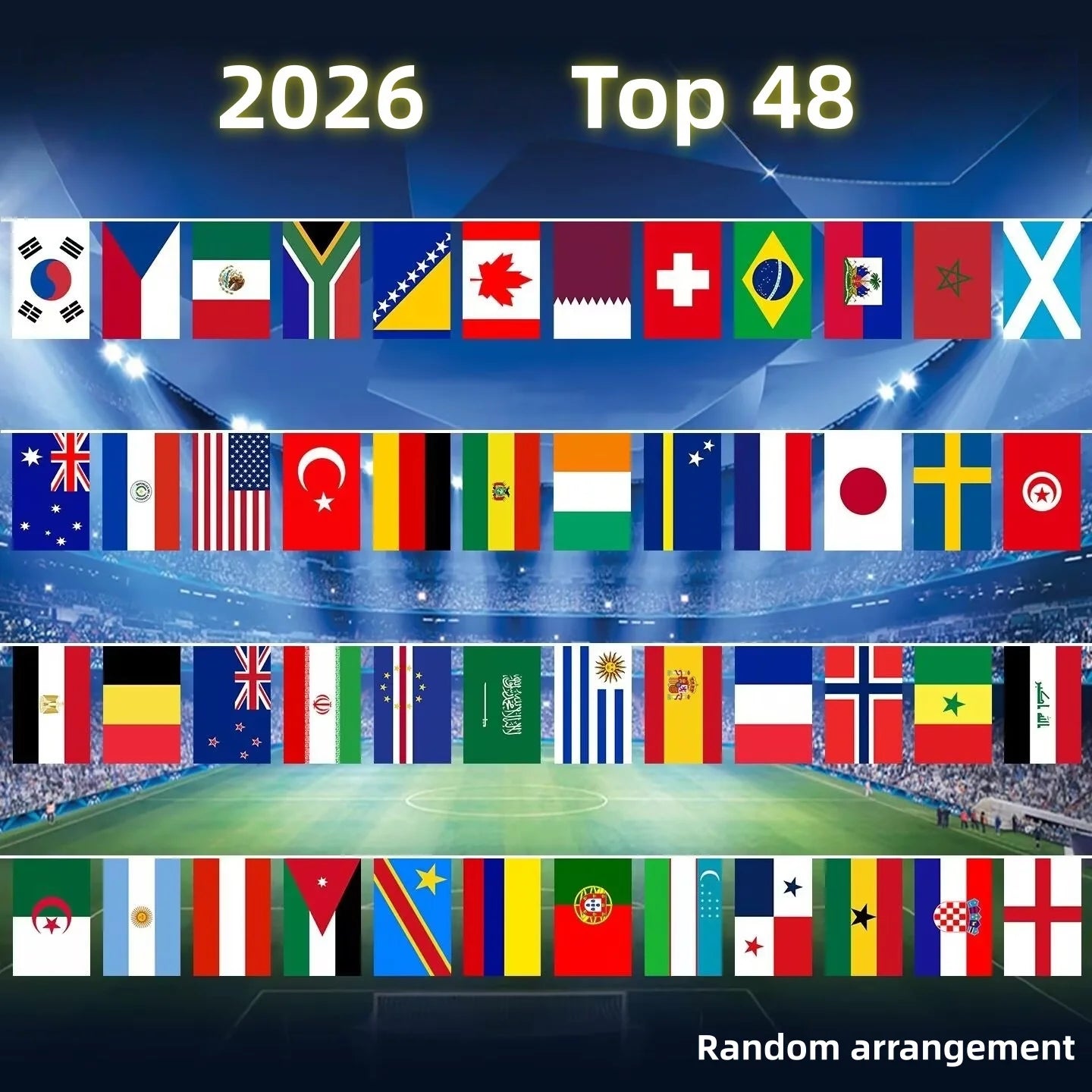 FlagGo 48 Countries 2026 Soccer National Flag String 14x21cm Hanging Flags Set for Football Fans Home Bar Party Garden Decoratio