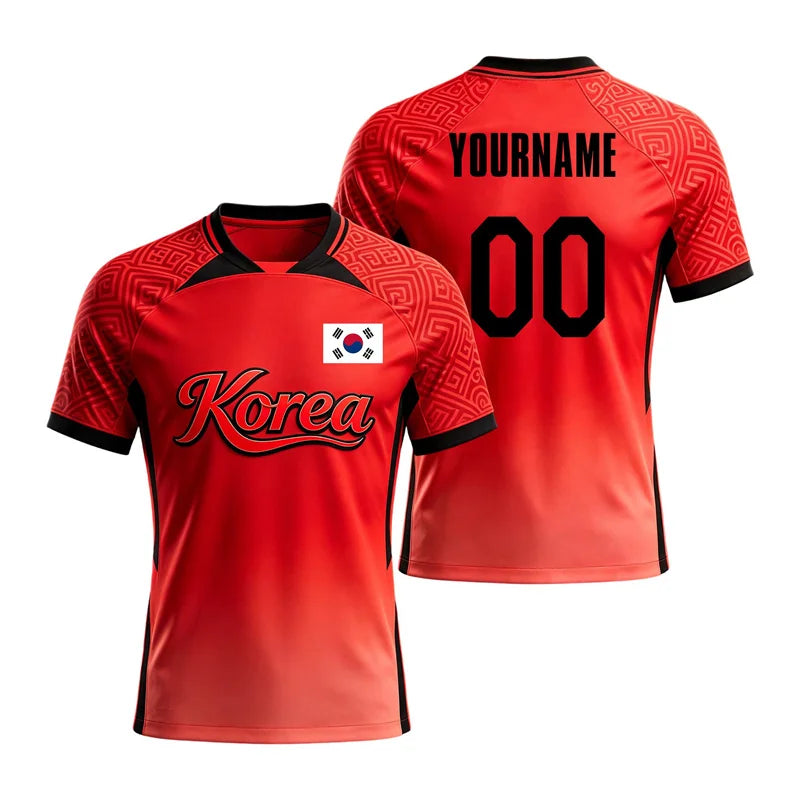 2026 New Korea Canada China Qatar Flag Football T Shirt Custom Name Number Printed Short Sleeve Casual Oversized Tops
