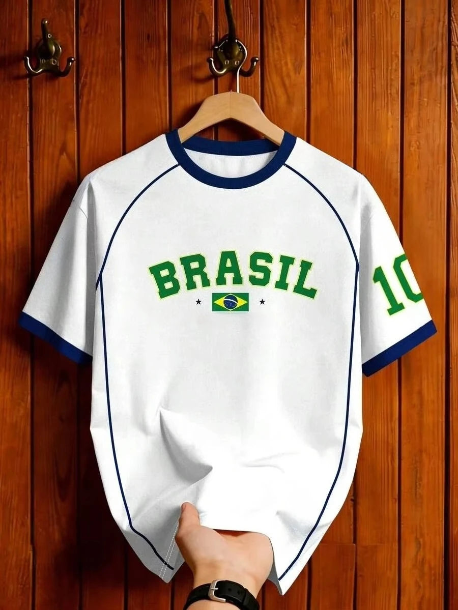 2026 Brazil Fan Football T-Shirt Soccer Jersey Retro Stripe Print Breathable Quick Dry Training Tee Fan Sport Top Men Women New