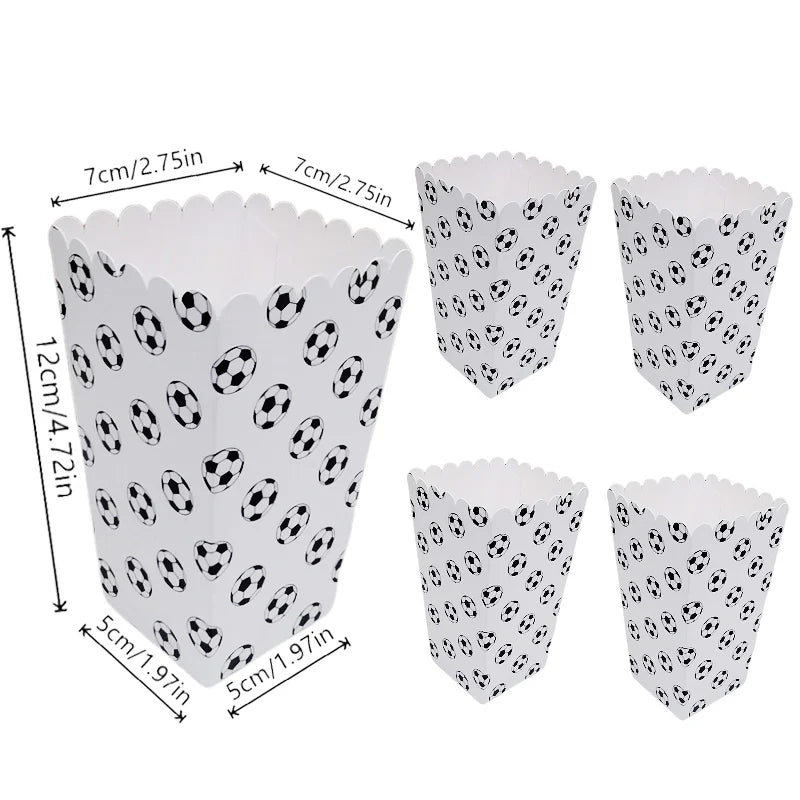 6/12/24Pcs Soccer Theme Popcorn Boxes Disposable Paper Snack Containers Football Match Night Football Birthday Party Snack Box