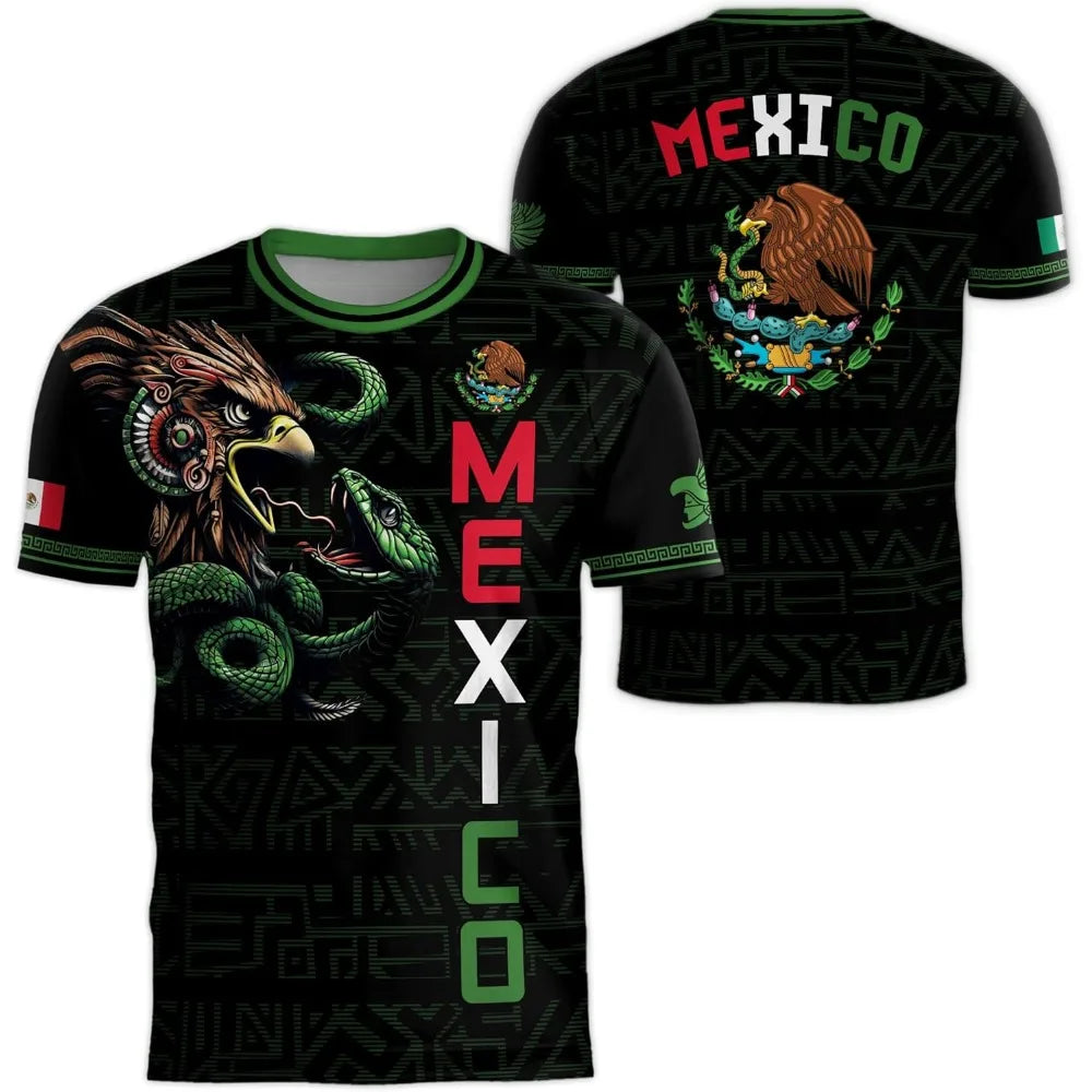 Mexican flag-themed 3D eagle pattern sport Quick-dry Breatha men's T-shirt outdoor football sportswear  parent-child clothing