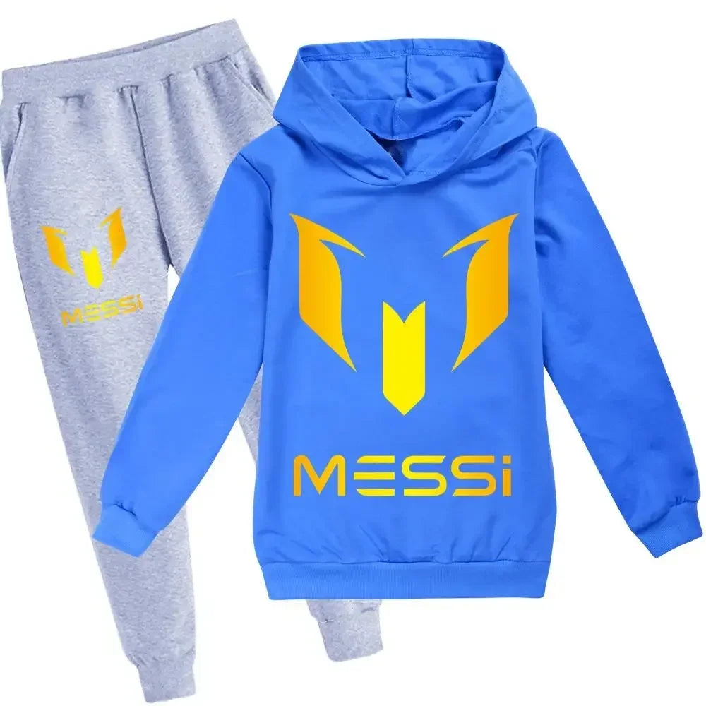 Autumn Winter Football Superstar Messi Print Children Hoodies 2Piece Set+Pants Suit Boys Girls Casual Fashion Kids Sweatshirts