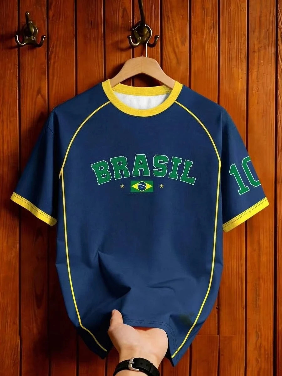 2026 Brazil Fan Football T-Shirt Soccer Jersey Retro Stripe Print Breathable Quick Dry Training Tee Fan Sport Top Men Women New