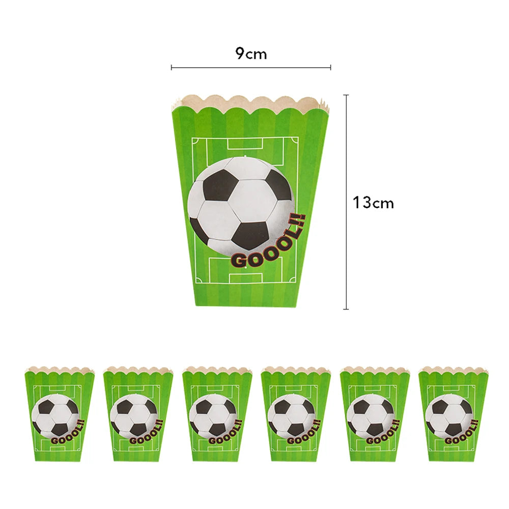 6/12/24Pcs Soccer Theme Popcorn Boxes Disposable Paper Snack Containers Football Match Night Football Birthday Party Snack Box