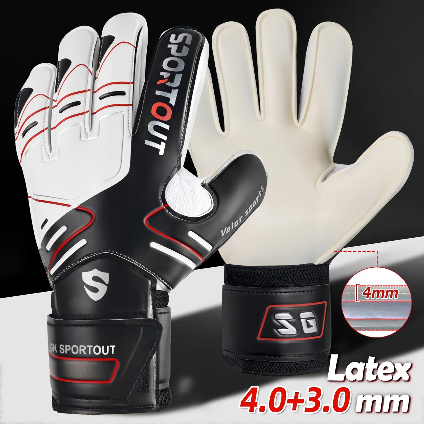 Sportout Youth&Adult Goalie Goalkeeper Gloves,Strong Grip for The Toughest Saves, with Fingerave& 4+3MM Latex