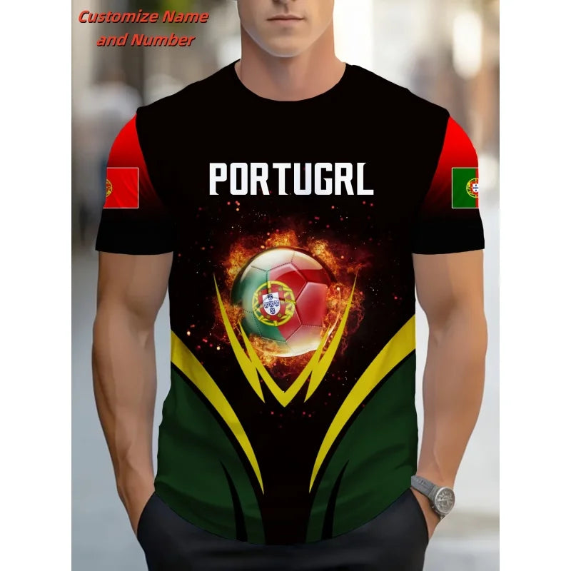 3D Printed Portugal Jerseys Customized T-Shirt For Men Football Pattern T Shirts Casual Uniform Sports O-Neck Tees Loose Tops