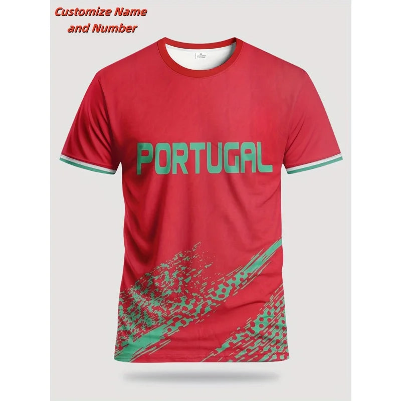 3D Printed Portugal Jerseys Customized T-Shirt For Men Football Pattern T Shirts Casual Uniform Sports O-Neck Tees Loose Tops