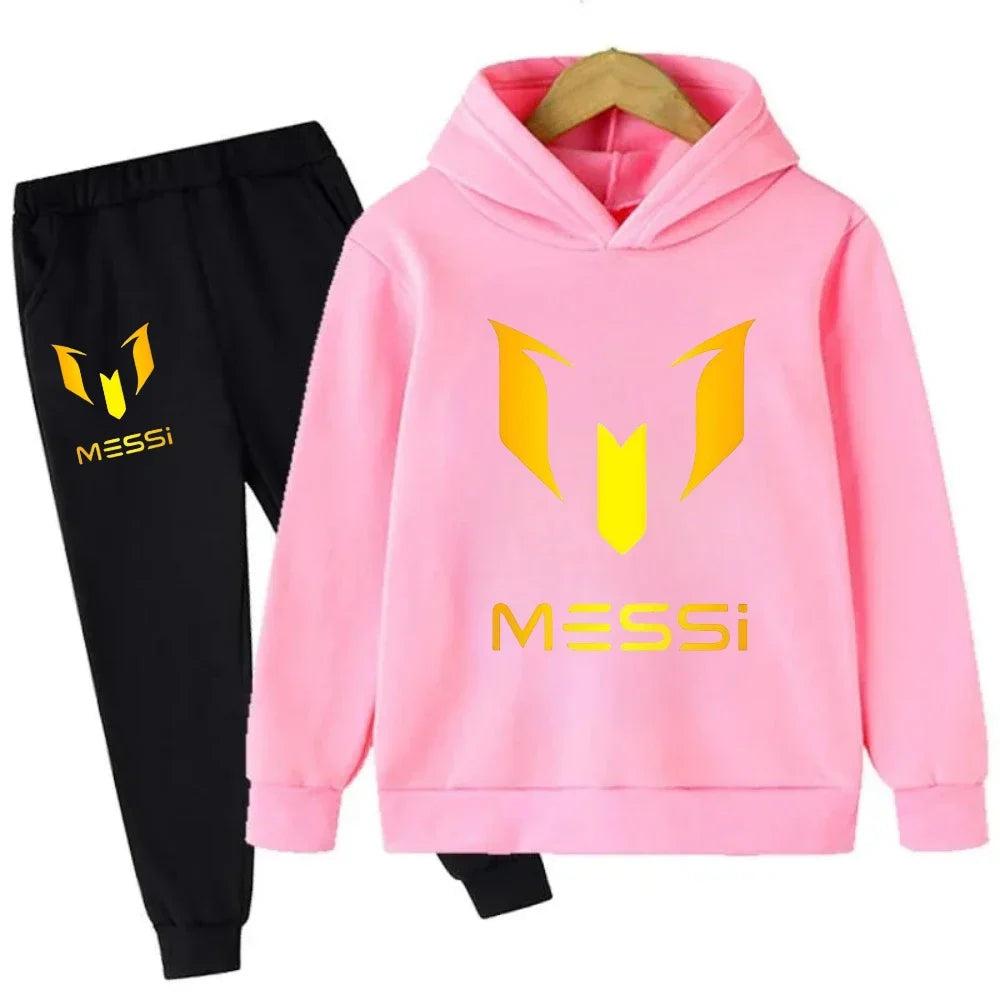 Autumn Winter Football Superstar Messi Print Children Hoodies 2Piece Set+Pants Suit Boys Girls Casual Fashion Kids Sweatshirts