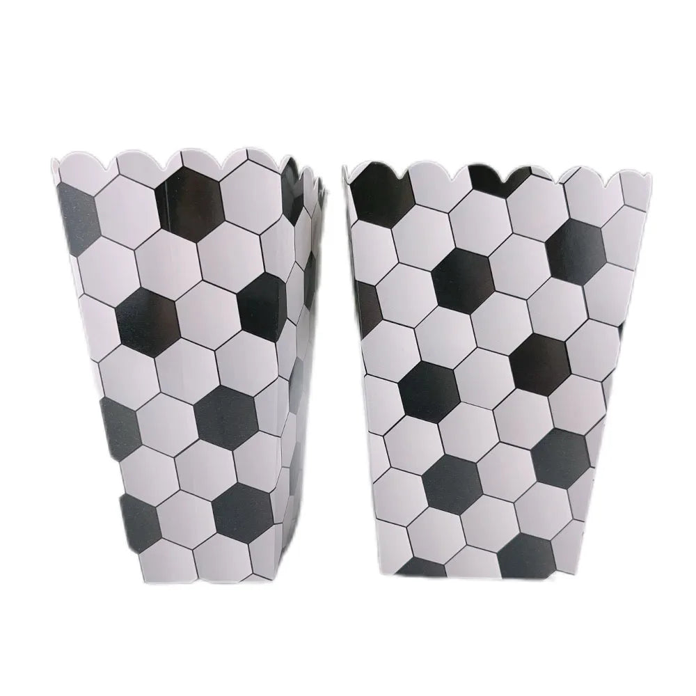 6/12/24Pcs Soccer Theme Popcorn Boxes Disposable Paper Snack Containers Football Match Night Football Birthday Party Snack Box