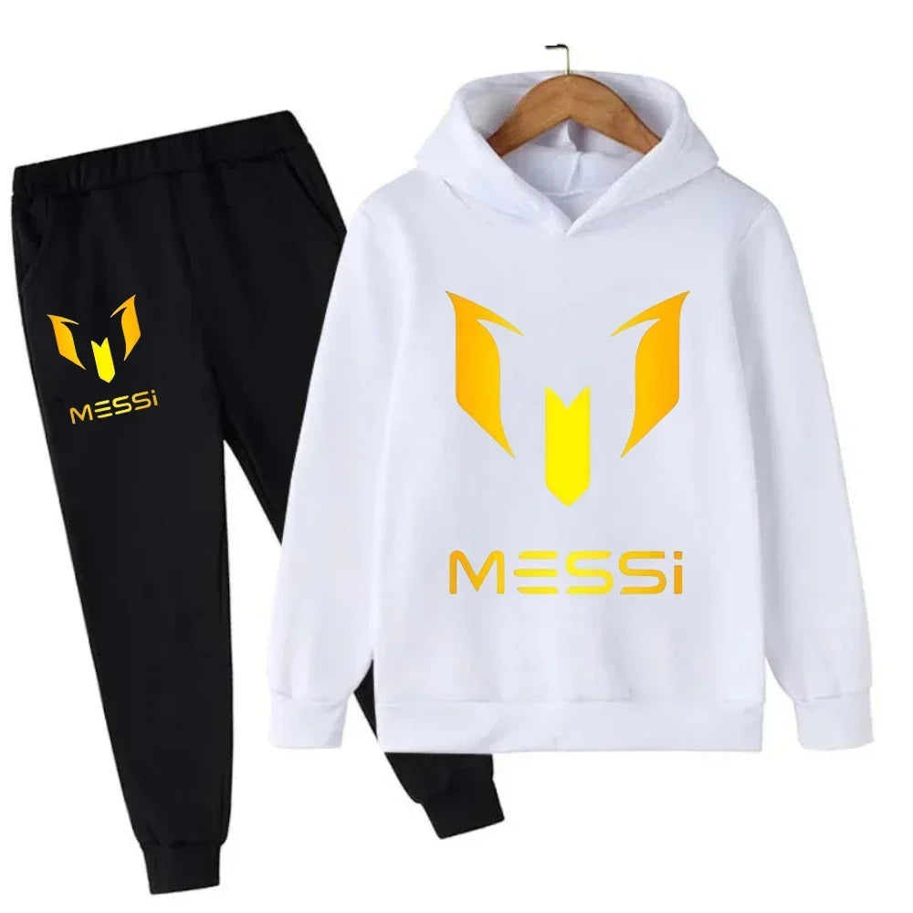 Autumn Winter Football Superstar Messi Print Children Hoodies 2Piece Set+Pants Suit Boys Girls Casual Fashion Kids Sweatshirts