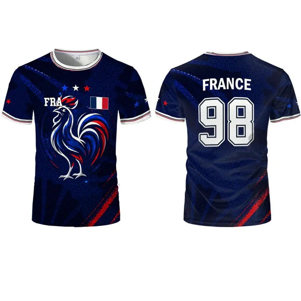 Camiseta de fútbol de manga corta con estampado 3D de la bandera de Nueva Francia 2026, ropa deportiva de verano transpirable de secado rápido para hombre y mujer, uniforme de entrenamiento de fútbol