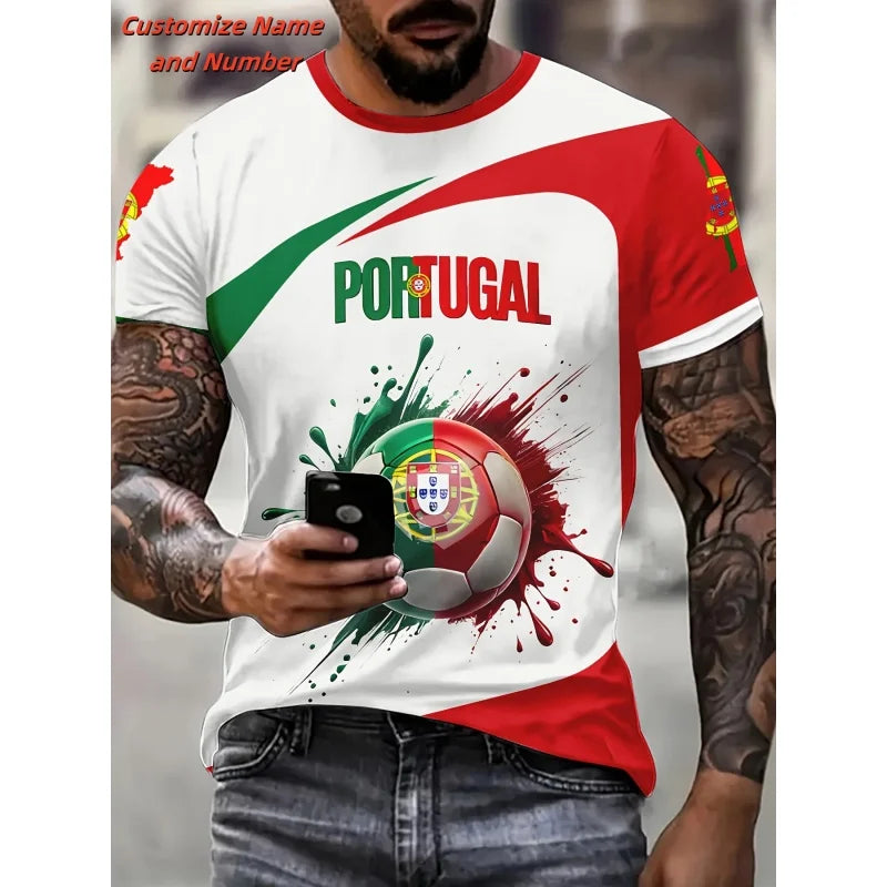 3D Printed Portugal Jerseys Customized T-Shirt For Men Football Pattern T Shirts Casual Uniform Sports O-Neck Tees Loose Tops