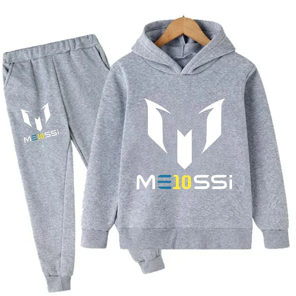 Autumn Winter Football Superstar Messi Print Children Hoodies 2Piece Set+Pants Suit Boys Girls Casual Fashion Kids Sweatshirts
