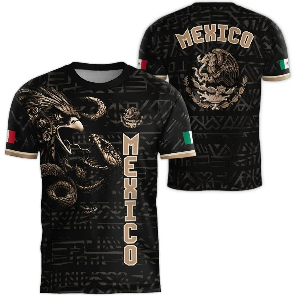 Mexican flag-themed 3D eagle pattern sport Quick-dry Breatha men's T-shirt outdoor football sportswear  parent-child clothing