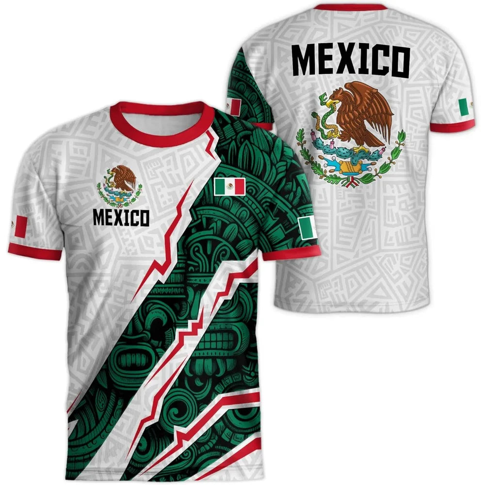Mexican flag-themed 3D eagle pattern sport Quick-dry Breatha men's T-shirt outdoor football sportswear  parent-child clothing
