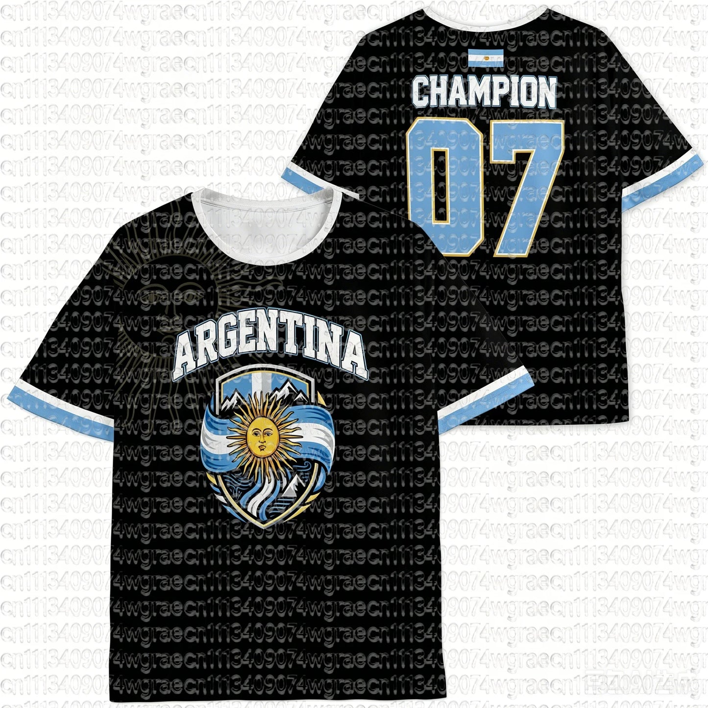 2026 Argentina Fan Cheer Football T-Shirt, Champion & Player Number Print On Back, Unisex Adult Kids Size Casual Sports Tees