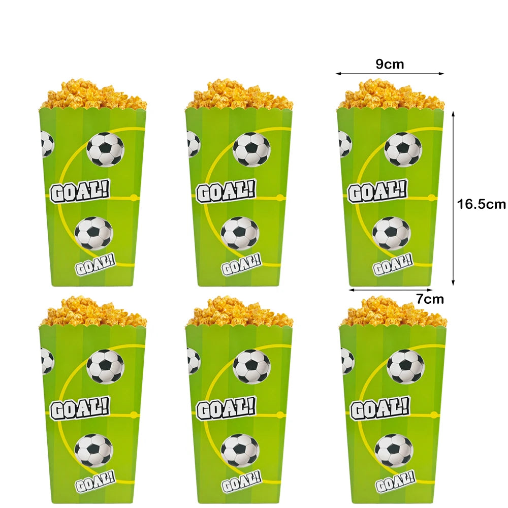 6/12/24Pcs Soccer Theme Popcorn Boxes Disposable Paper Snack Containers Football Match Night Football Birthday Party Snack Box