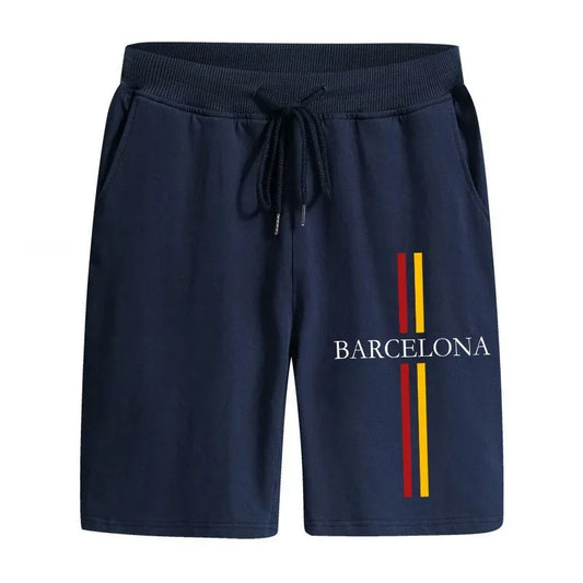 Man Casual Fashion Walking Shorts Summer Classic Barcelona Printed Football Shorts Male Home Outdoor Cool Soft Knee Length Pants